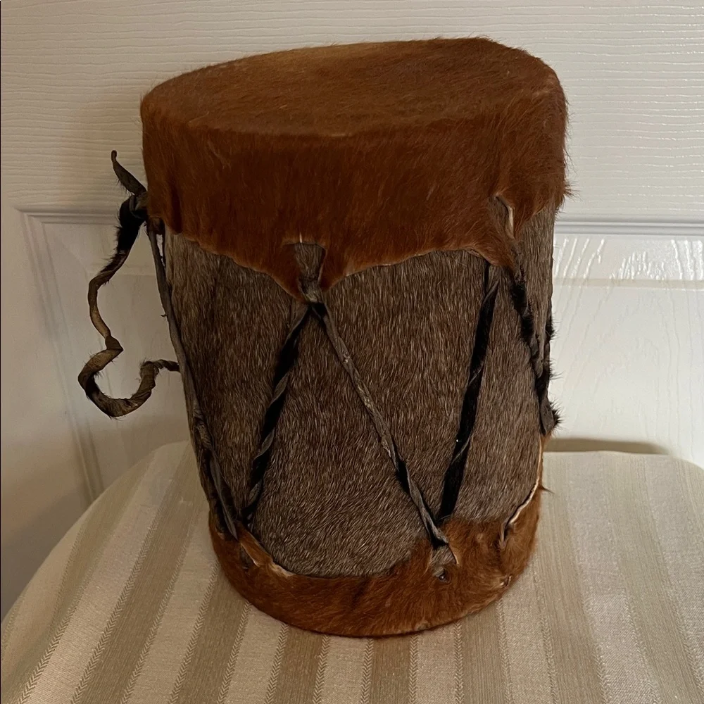 Leather & Fur Brown and Tan Drum•Hand Made in South Africa - Picture 2 of 6